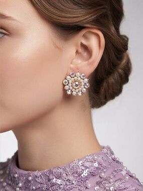 Faux Pearl Iridescent Rhinestone Stud Earrings